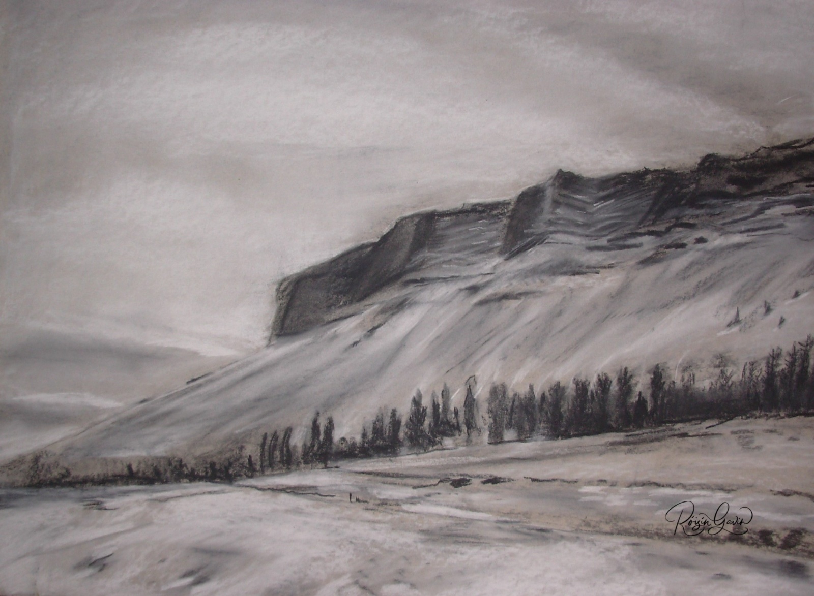 Icelandic landscape in Charcoal